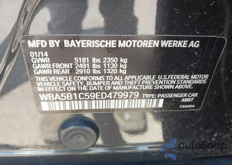 2014 BMW 535 I from USA, damaged, VIN WBA5B1C59ED479979